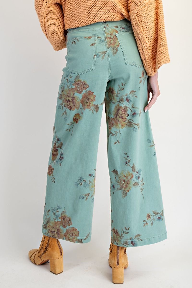 Rosanna Floral Print Wide Leg Twill Pants