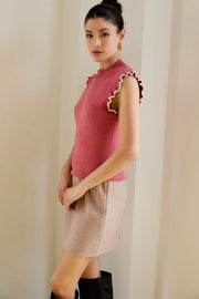 Patterson Mock Neck Ruffle Sleeve Sweater Knit Top