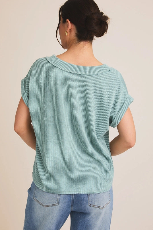 Illeana Cap Roll-Up Sleeve Ribbed Knit Top