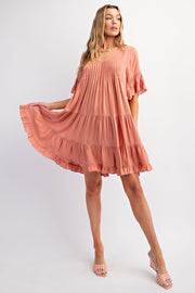 Stephanie Double Ruffle Sleeve Soft Flutter Ruffle Dress