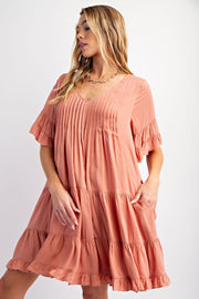 Stephanie Double Ruffle Sleeve Soft Flutter Ruffle Dress