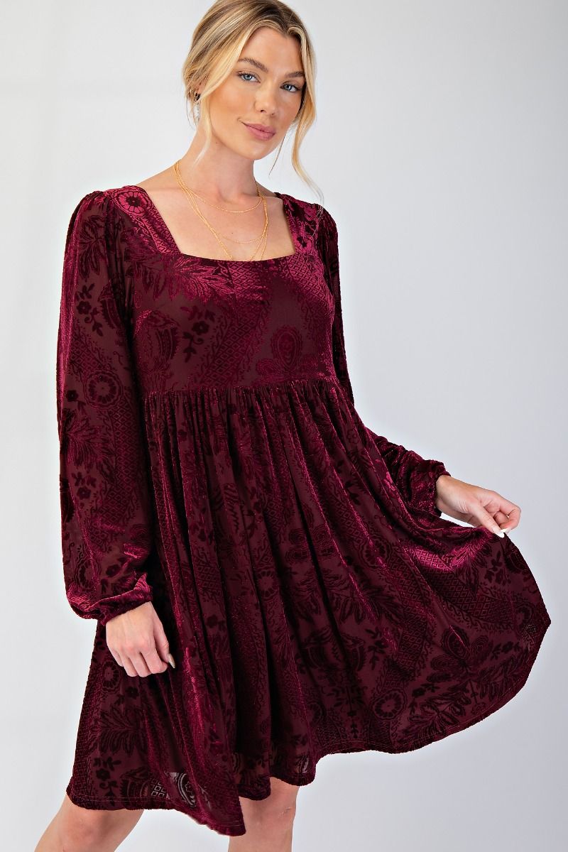 Victoria Long Sleeve Burnout Velvet Dress