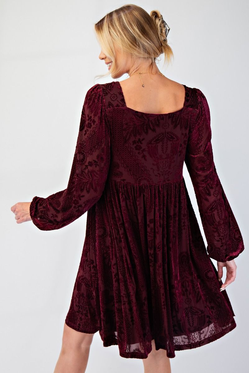 Victoria Long Sleeve Burnout Velvet Dress