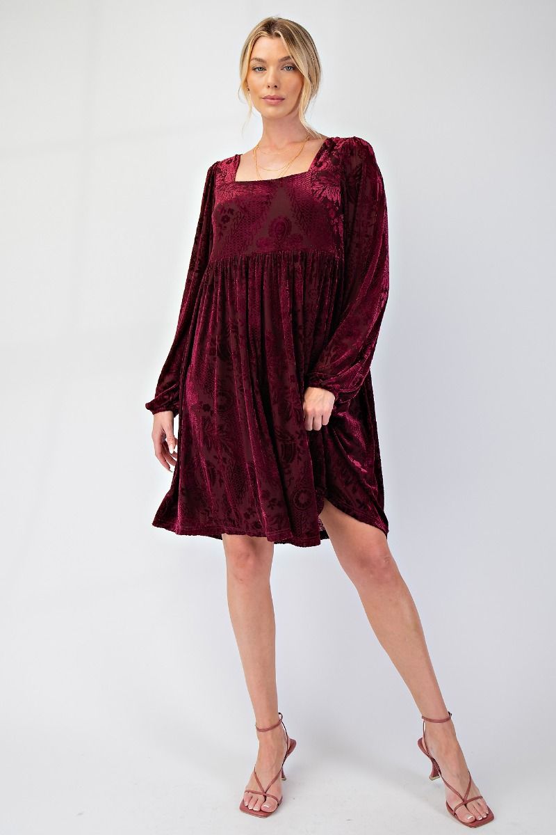 Victoria Long Sleeve Burnout Velvet Dress