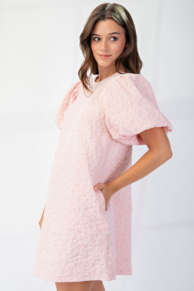 Flora Puff Sleeves Jacquard Dress