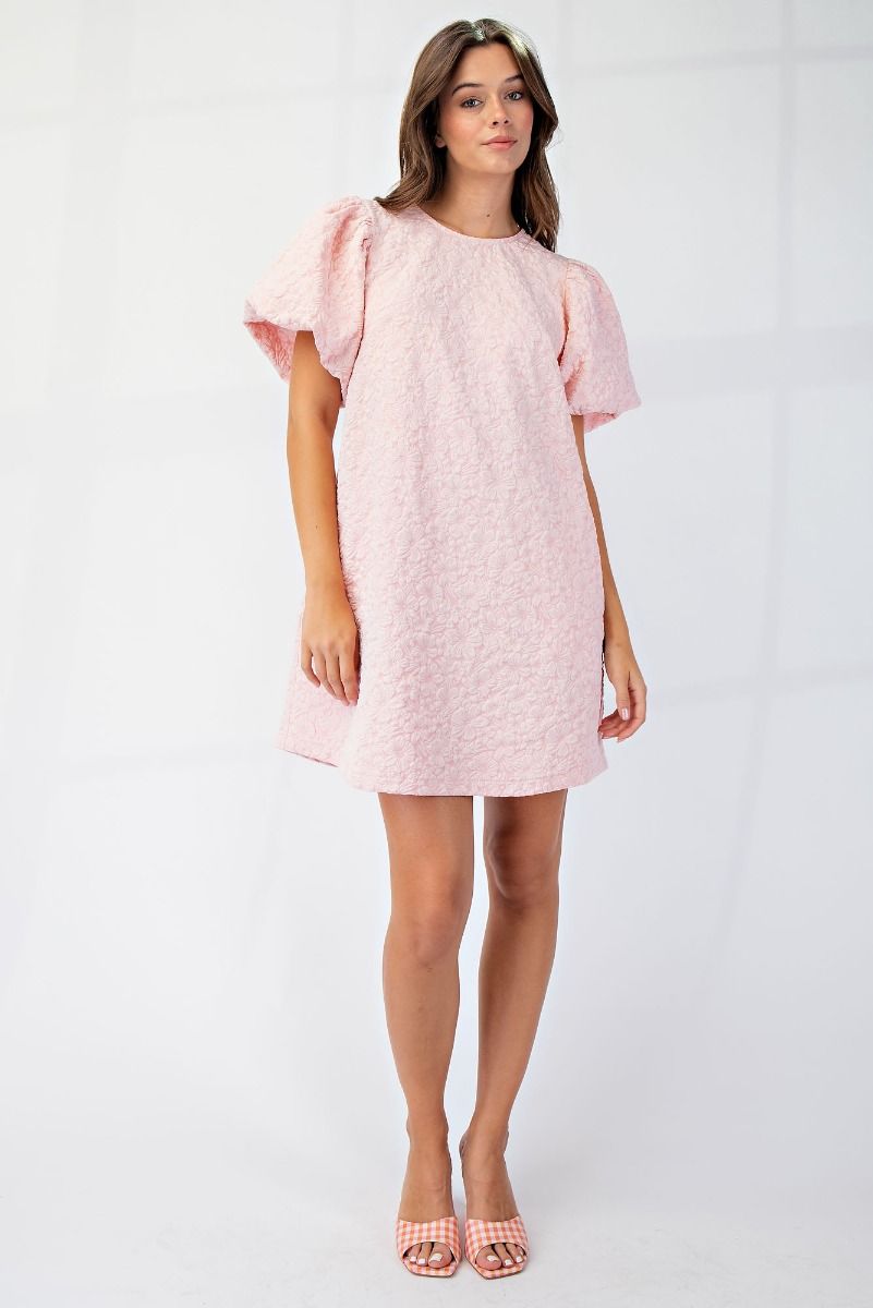 Flora Puff Sleeves Jacquard Dress