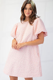 Flora Puff Sleeves Jacquard Dress