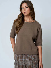 Cole Raw Edge Half Sleeve Sweater Knit Top