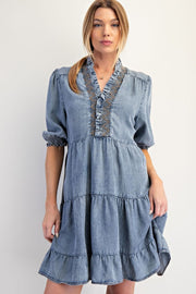 Mae Half Sleeve Washed Denim Dress