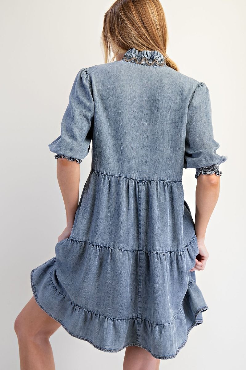 Mae Half Sleeve Washed Denim Dress