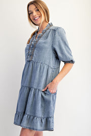 Mae Half Sleeve Washed Denim Dress