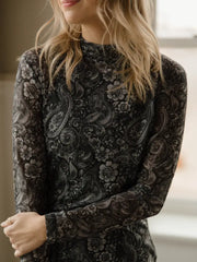 Wanted in Paisley Printed Mesh Long Sleeve Fitted Top by Sterling Kreek