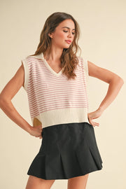 Maryann V-Neck Sleeveless Stripe Sweater