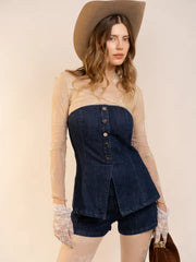 Not My First Rodeo Denim Bustier Top