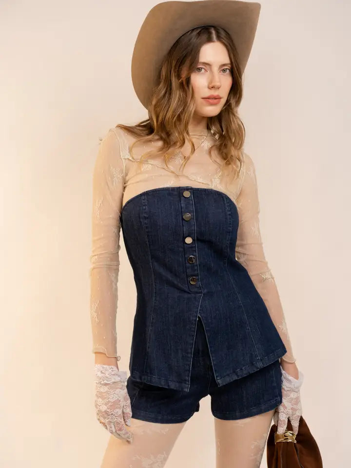 Not My First Rodeo Denim Bustier Top