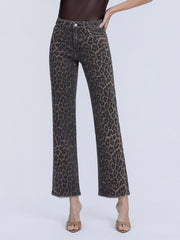 Dark Leopard Print High Rise Slim Wide Pants