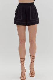 Etta Black High Waist Pull-On Shorts