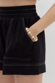 Etta Black High Waist Pull-On Shorts