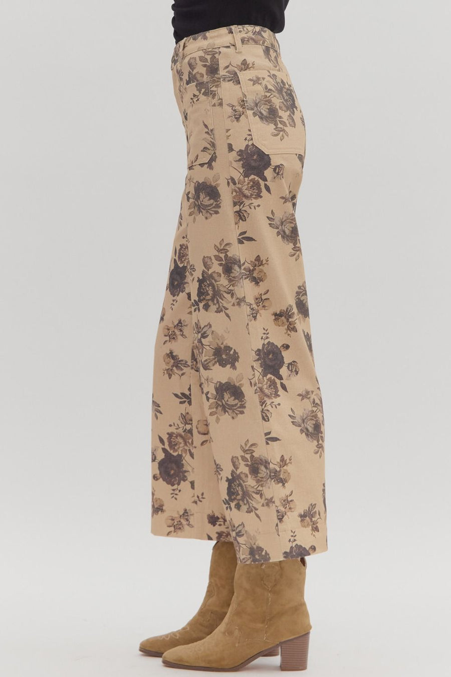 Rosanne Floral Print Wide Leg Twill Cropped Pants