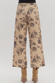 Rosanne Floral Print Wide Leg Twill Cropped Pants