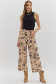 Rosanne Floral Print Wide Leg Twill Cropped Pants