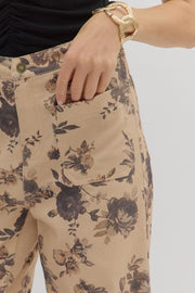 Rosanne Floral Print Wide Leg Twill Cropped Pants