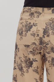 Rosanne Floral Print Wide Leg Twill Cropped Pants