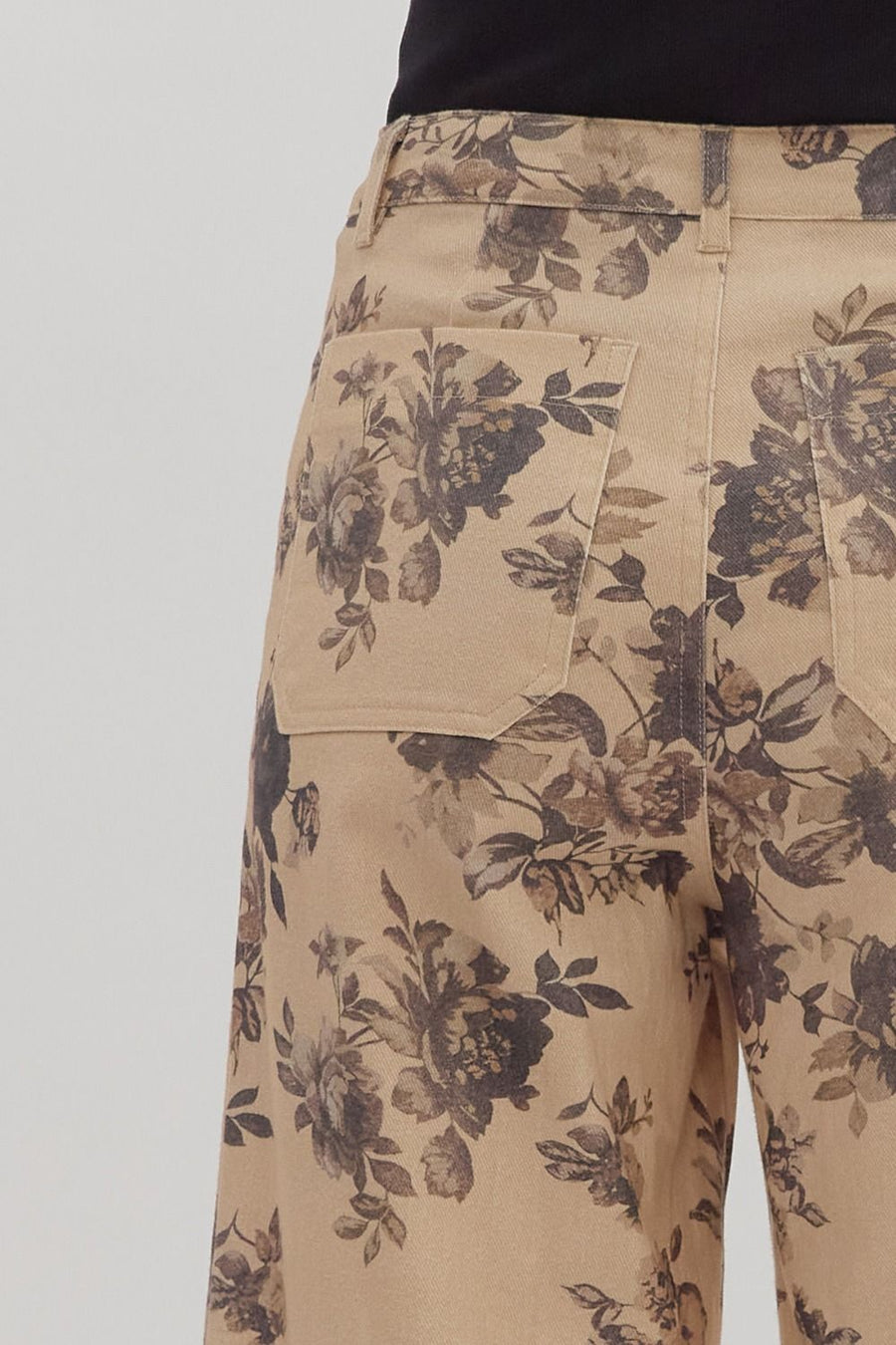Rosanne Floral Print Wide Leg Twill Cropped Pants