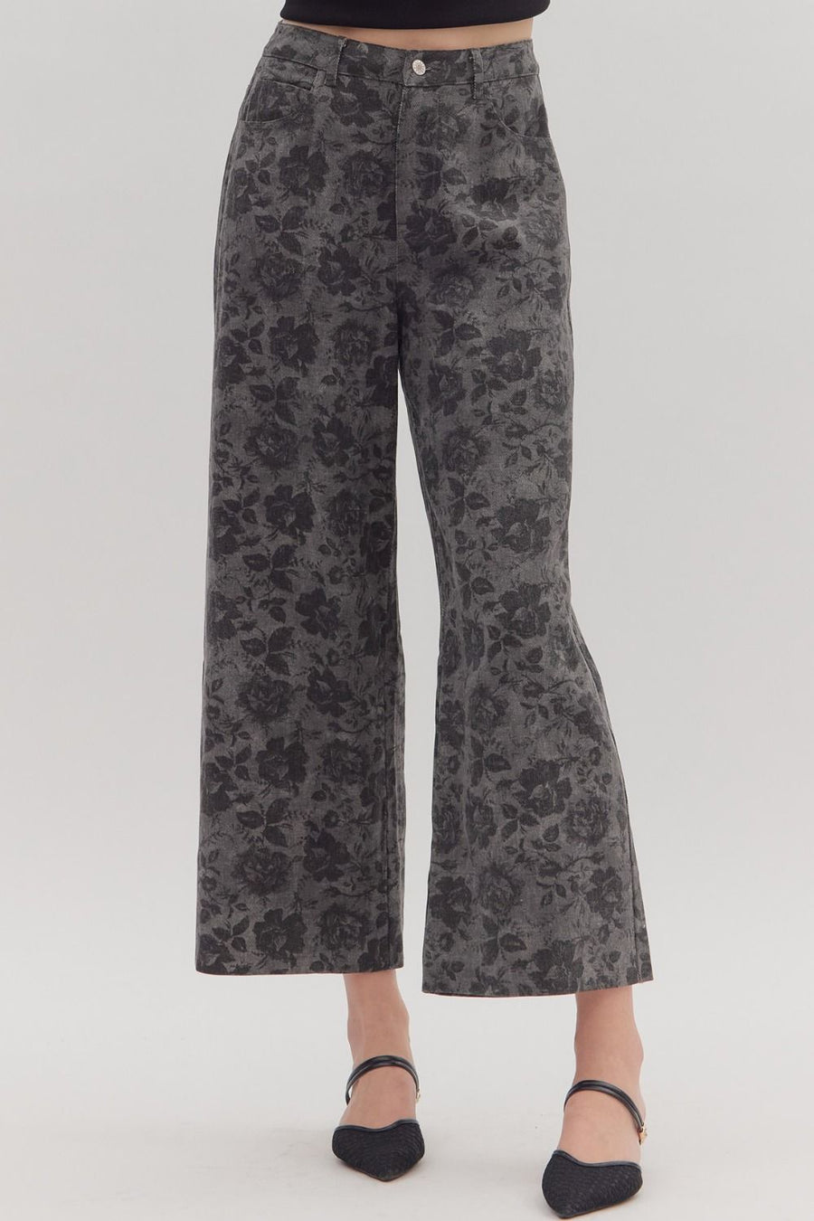 Roselyn Floral Print Wide Leg Twill Pants