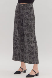 Roselyn Floral Print Wide Leg Twill Pants