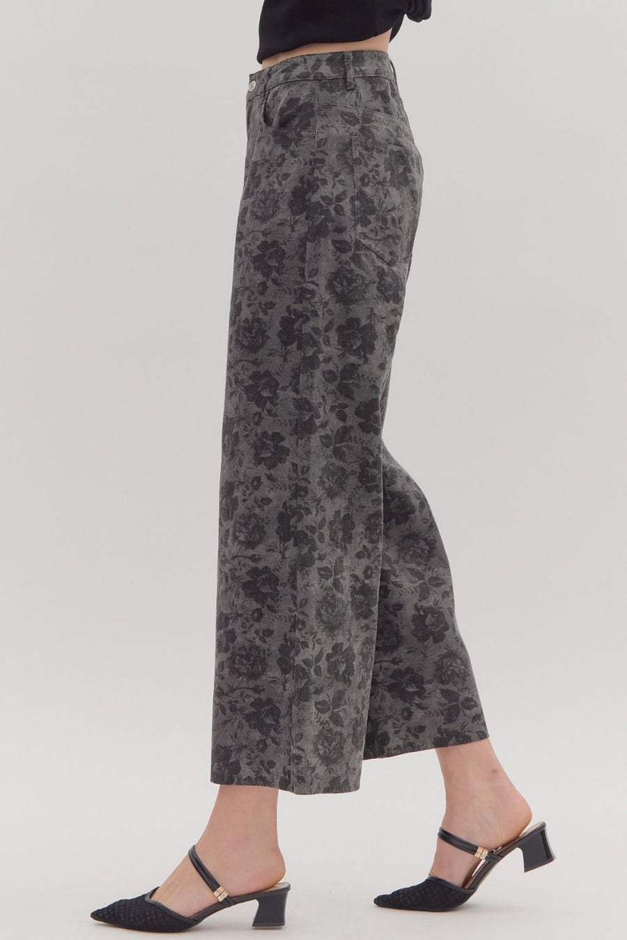 Roselyn Floral Print Wide Leg Twill Pants