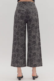 Roselyn Floral Print Wide Leg Twill Pants