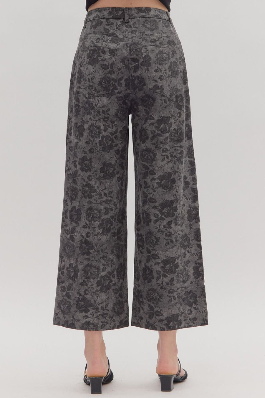 Roselyn Floral Print Wide Leg Twill Pants