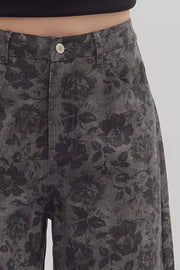 Roselyn Floral Print Wide Leg Twill Pants