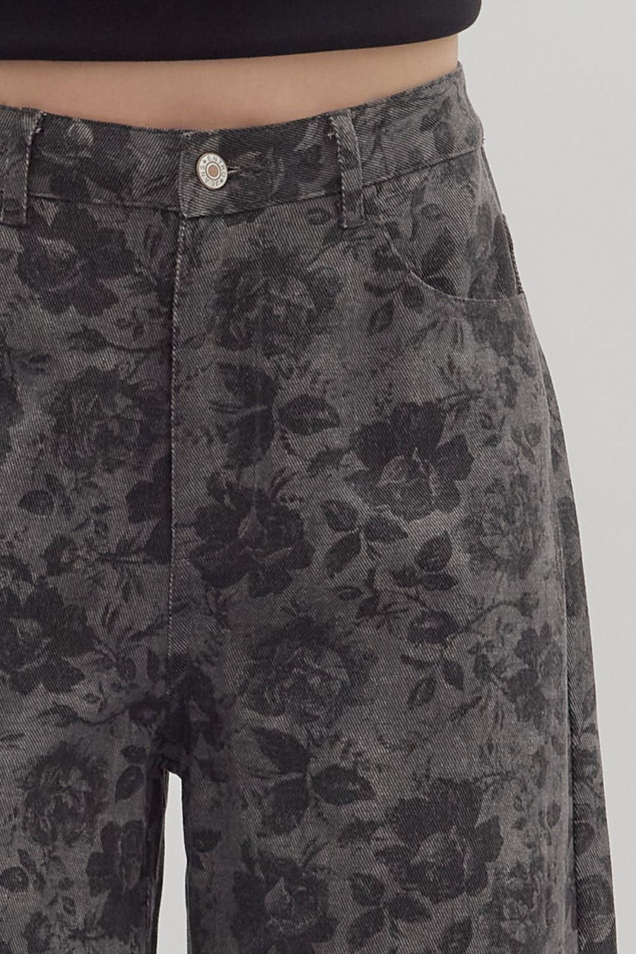 Roselyn Floral Print Wide Leg Twill Pants