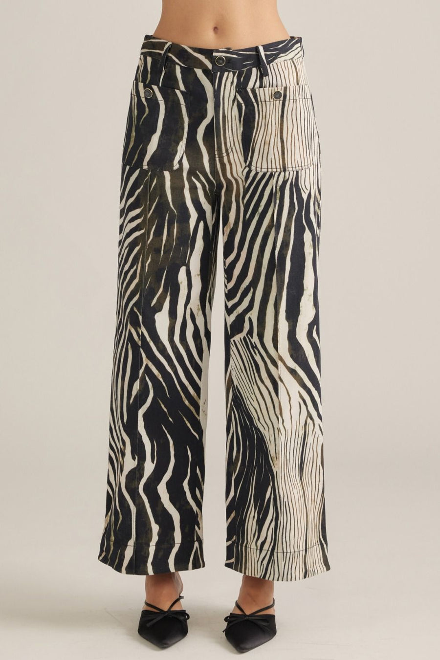 Ziggy Zebra Print High Rise Slim Wide Leg Crop Pants