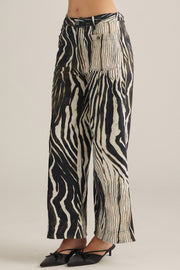 Ziggy Zebra Print High Rise Slim Wide Leg Crop Pants