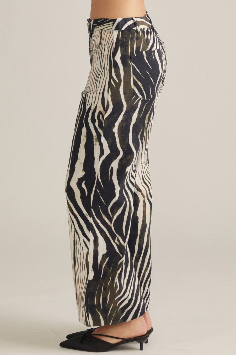 Ziggy Zebra Print High Rise Slim Wide Leg Crop Pants