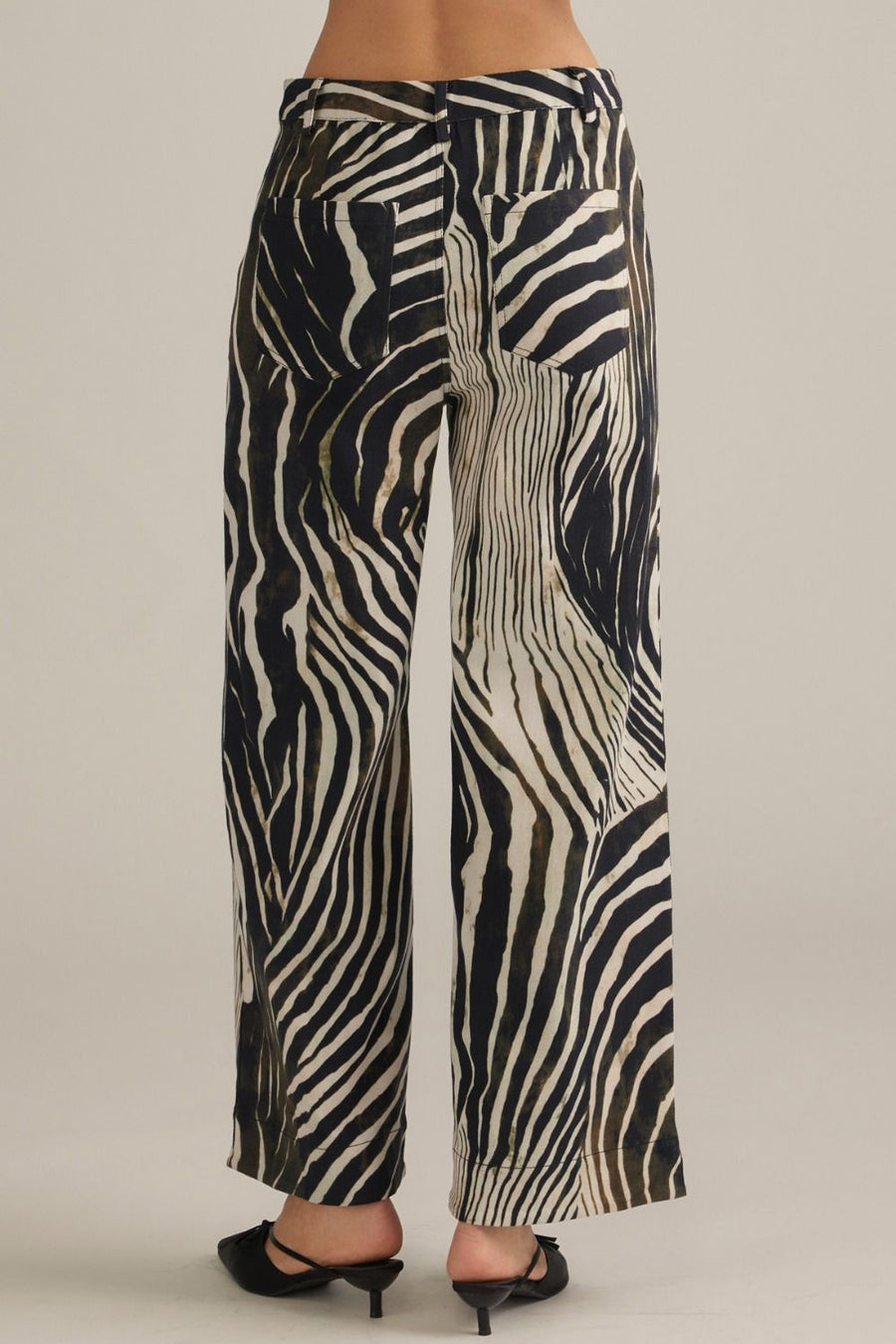 Ziggy Zebra Print High Rise Slim Wide Leg Crop Pants