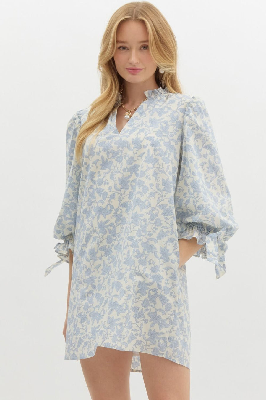 Lily Floral Toile Print Pullover Mini Dress