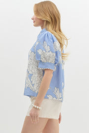 Forget-Me-Not Floral Puff Sleeve Button Down Shirt Blouse