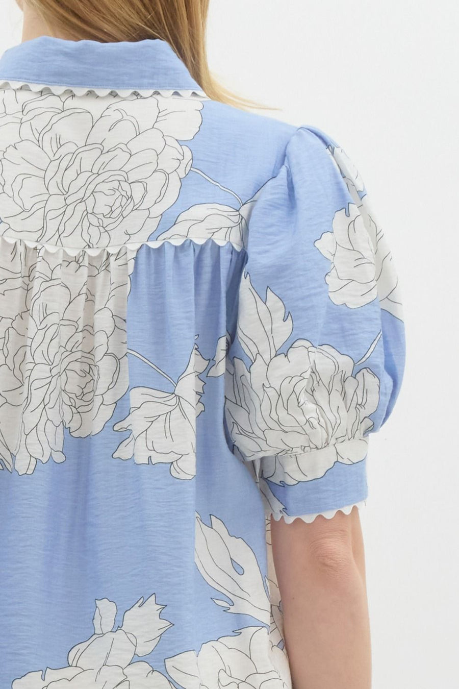 Forget-Me-Not Floral Puff Sleeve Button Down Shirt Blouse