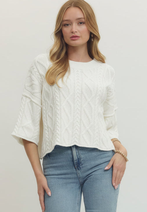 Jaclyn Half Sleeve Cable Knit Pullover Top