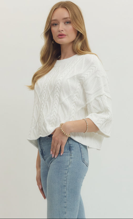 Jaclyn Half Sleeve Cable Knit Pullover Top
