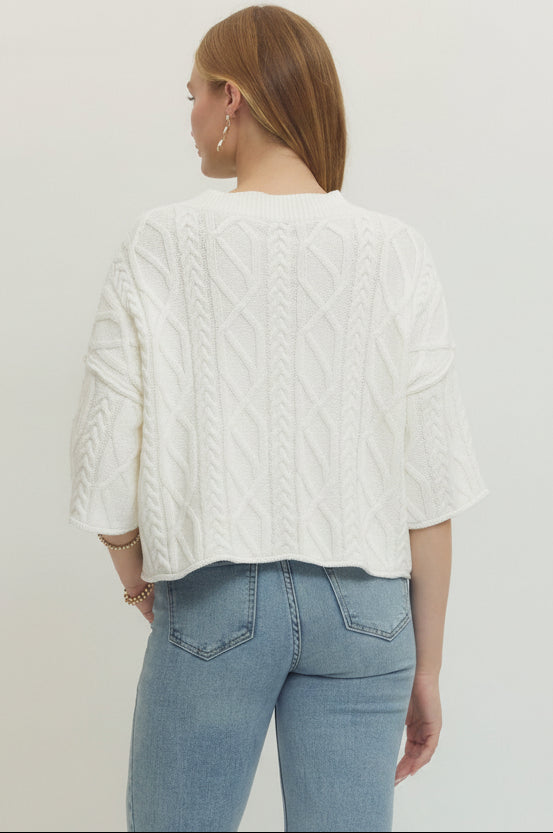 Jaclyn Half Sleeve Cable Knit Pullover Top