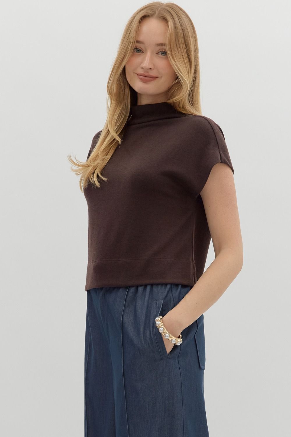 Vicky Solid Knit Mock Neck Pullover Top