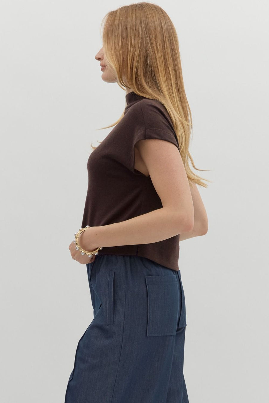 Vicky Solid Knit Mock Neck Pullover Top