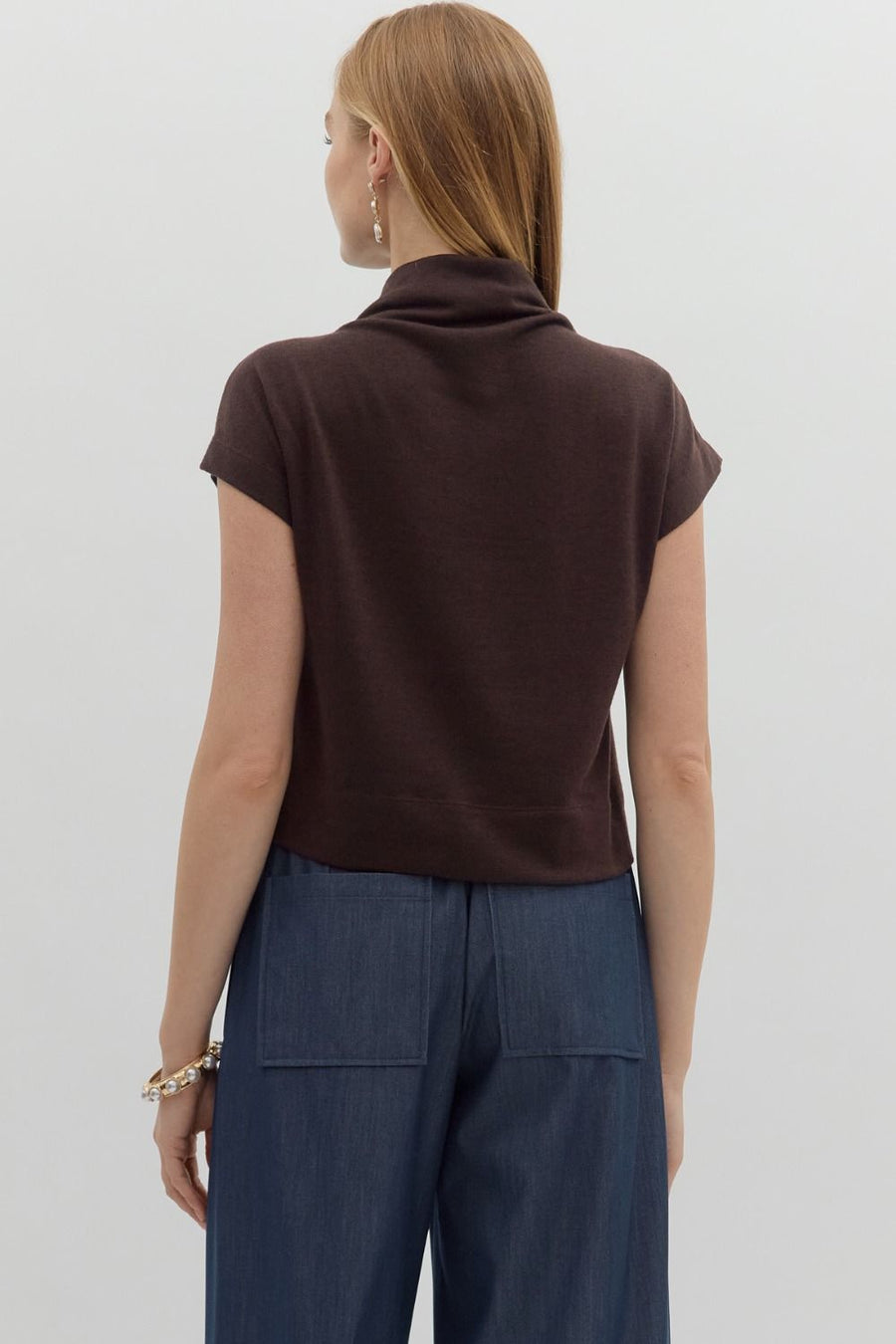 Vicky Solid Knit Mock Neck Pullover Top