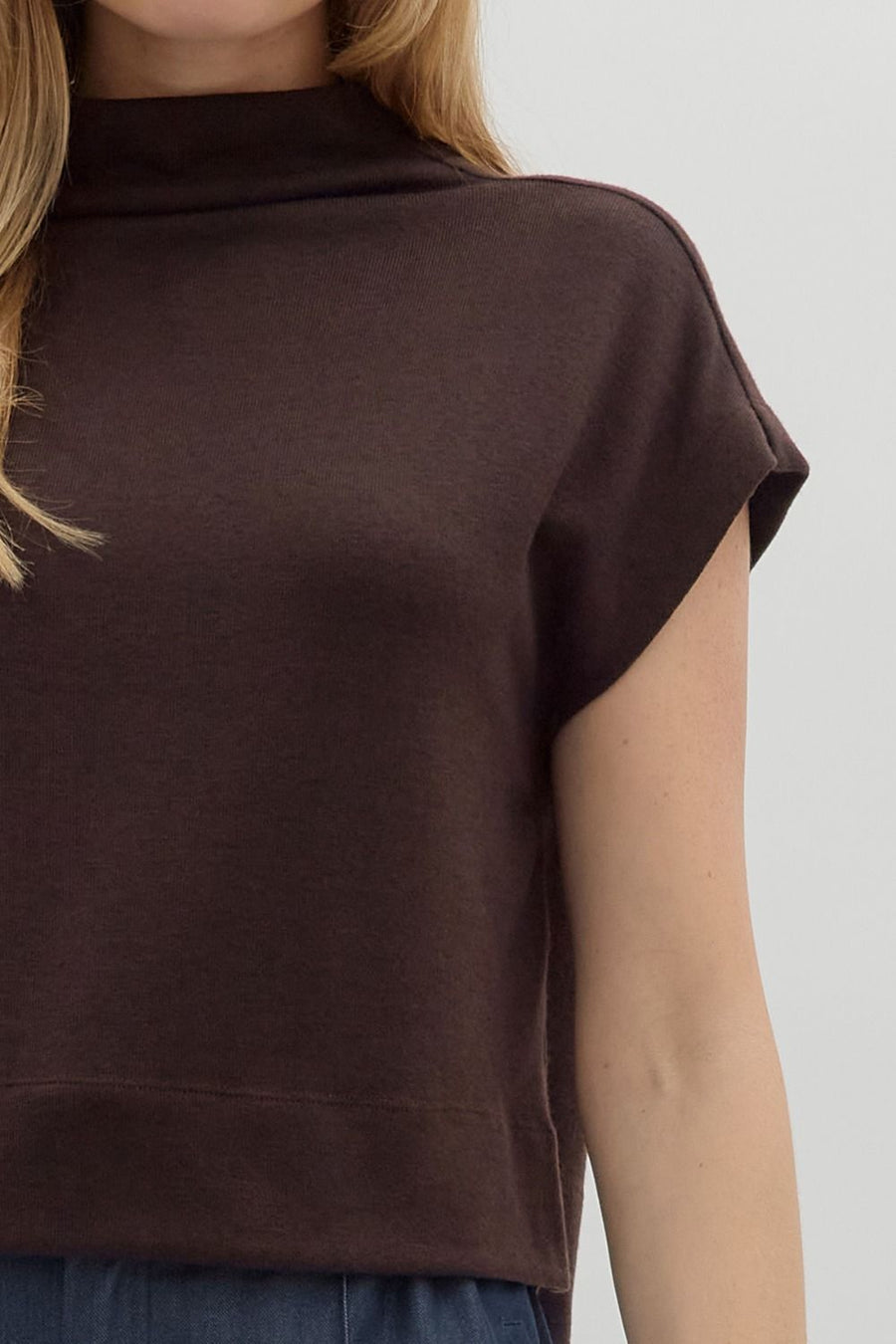 Vicky Solid Knit Mock Neck Pullover Top