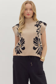 Gracine Floral Pattern High Neck Sweater Knit Pullover Top